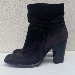 suede short stacked heel booties